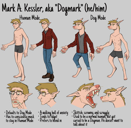 Character reference sheet for Dogmark Kessler