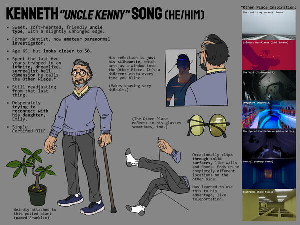 Character reference sheet for Uncle Kenny