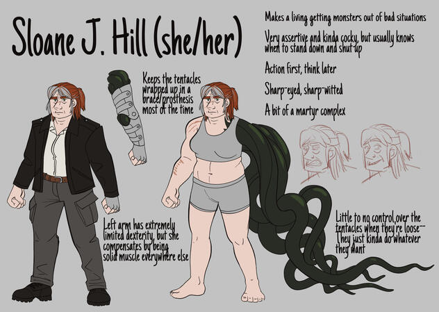 Character reference sheet for Sloane Hill