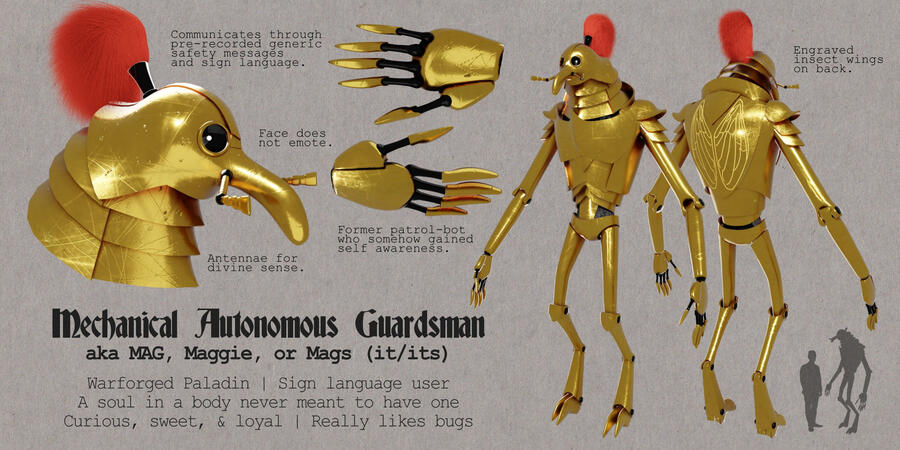 Character model sheet for M.A.G.